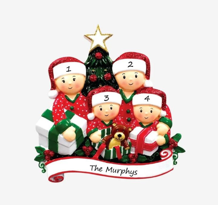 PX Opening Presents Family 4 Personalised Ornament