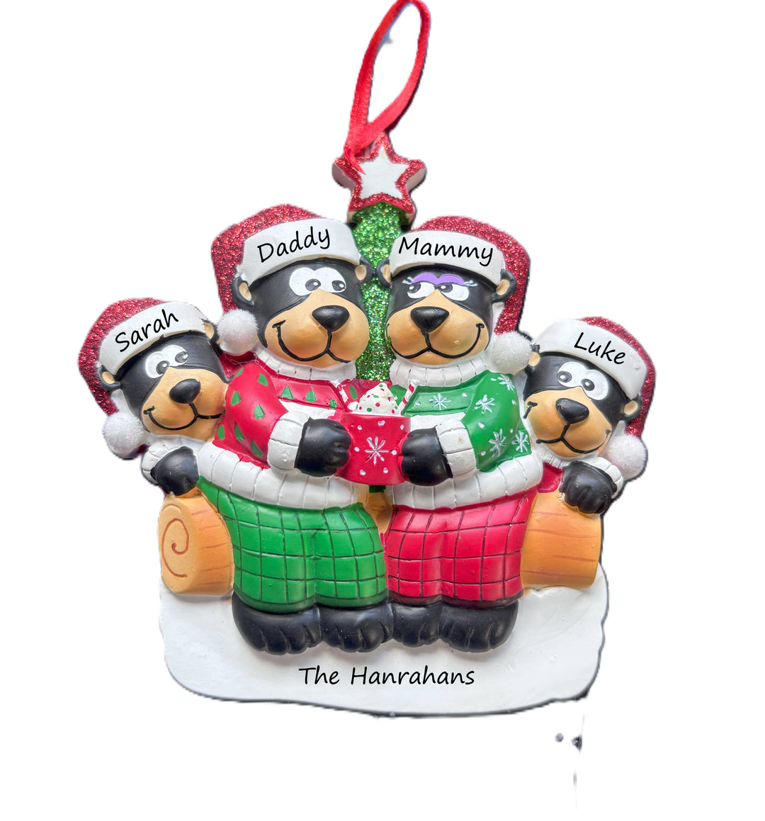 PX Bear Hot Coco Family 4 Personalised Christmas Ornament