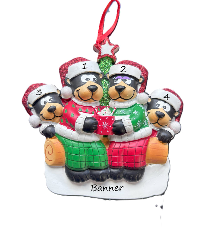 PX Bear Hot Coco Family 4 Personalised Christmas Ornament