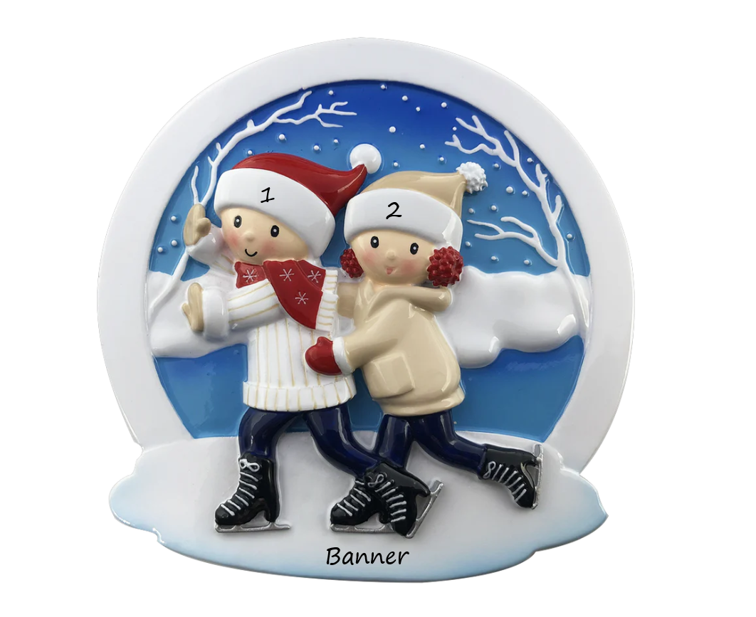 PX Ice Skating Family 2 Personalised Christmas ornament