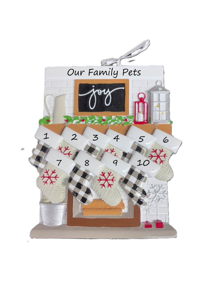 Fireplace Mantle Family 10 Personalised Christmas Ornament