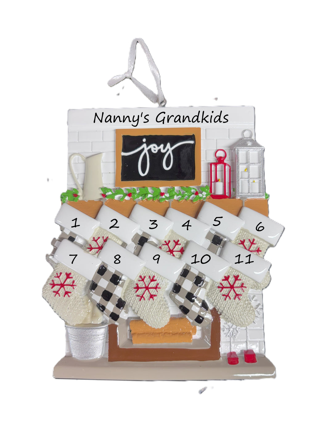 Fireplace Mantle Family 11  Personalised Christmas Ornament
