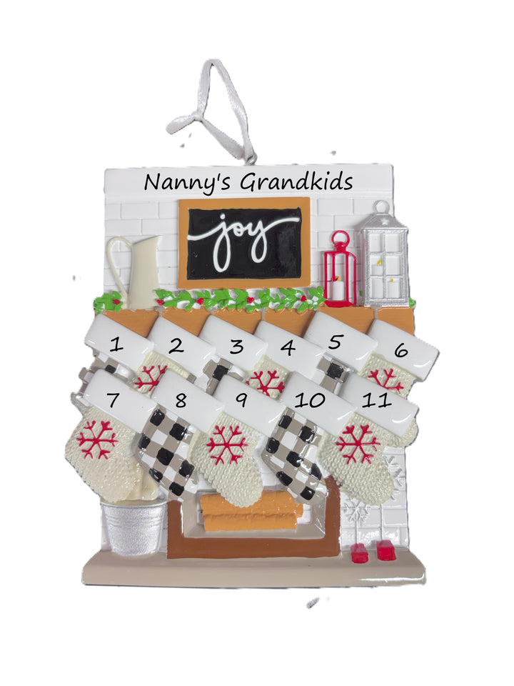 Fireplace Mantle Family 11  Personalised Christmas Ornament