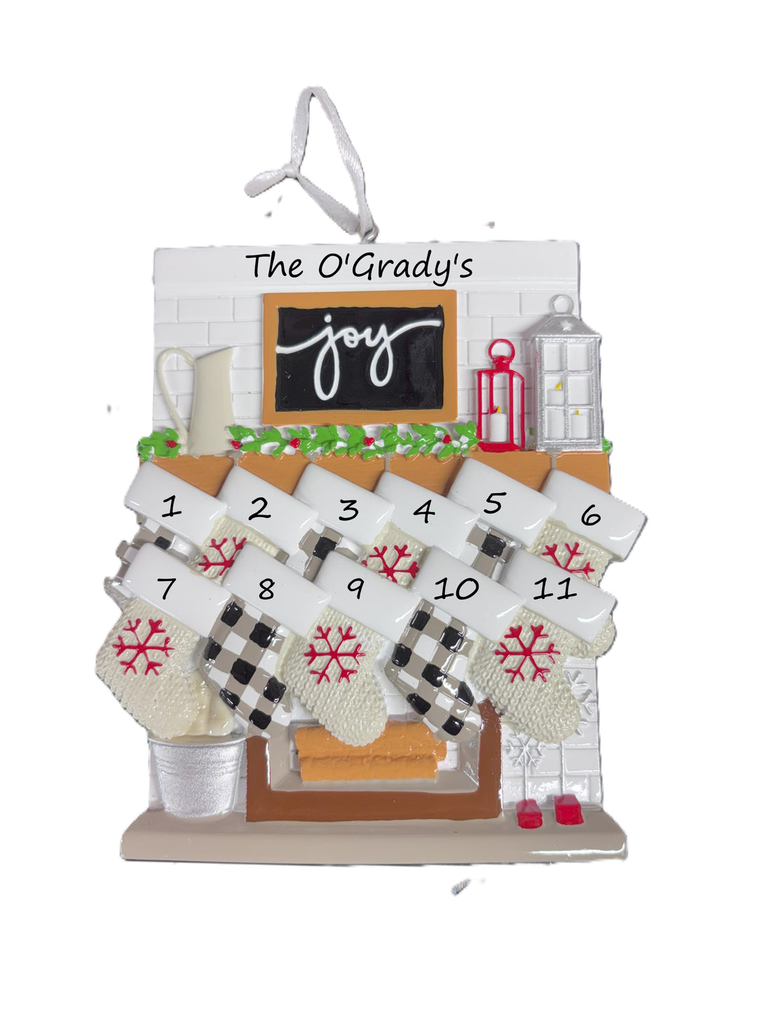 Fireplace Mantle Family 11  Personalised Christmas Ornament