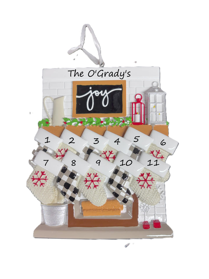 Fireplace Mantle Family 11  Personalised Christmas Ornament