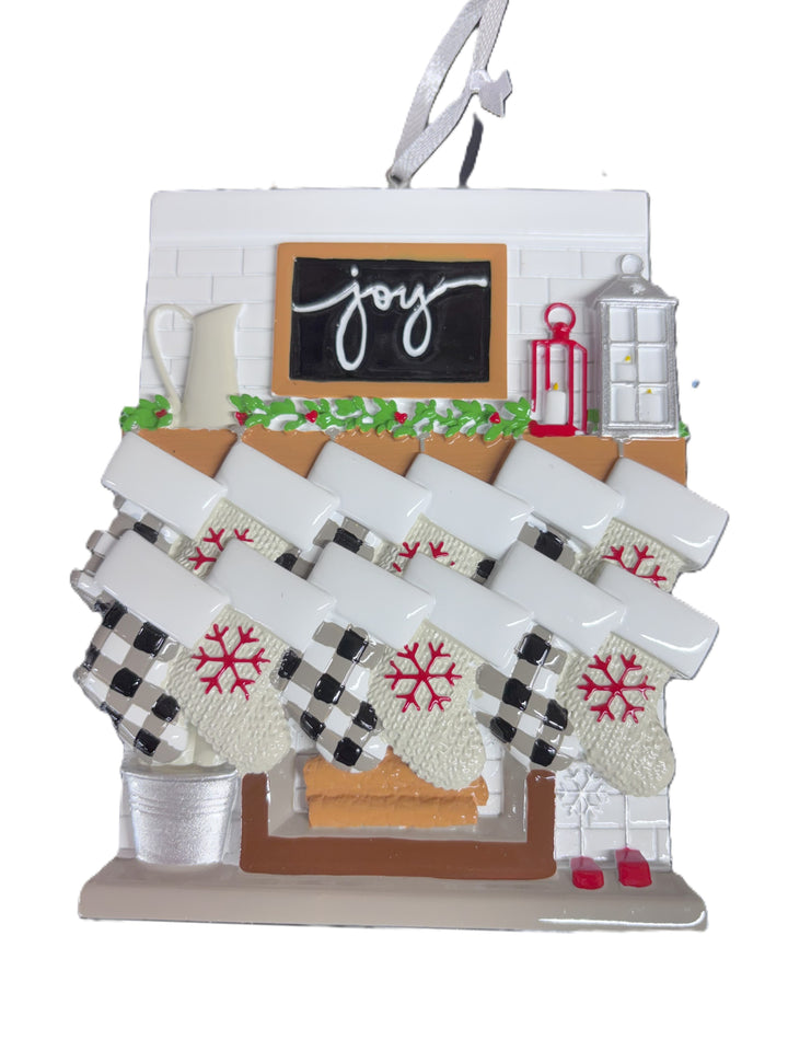 Fireplace Mantle Family 12  Personalised Christmas Ornament