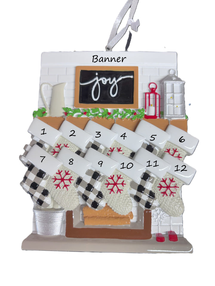 Fireplace Mantle Family 12  Personalised Christmas Ornament