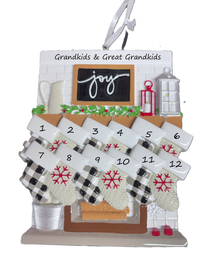 Fireplace Mantle Family 12  Personalised Christmas Ornament