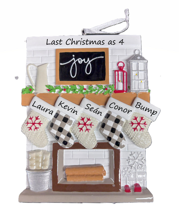 Fireplace Mantle Family 5 Personalised Christmas Ornament