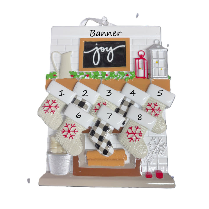 Fireplace Mantle Family 8 Personalised Christmas Ornament