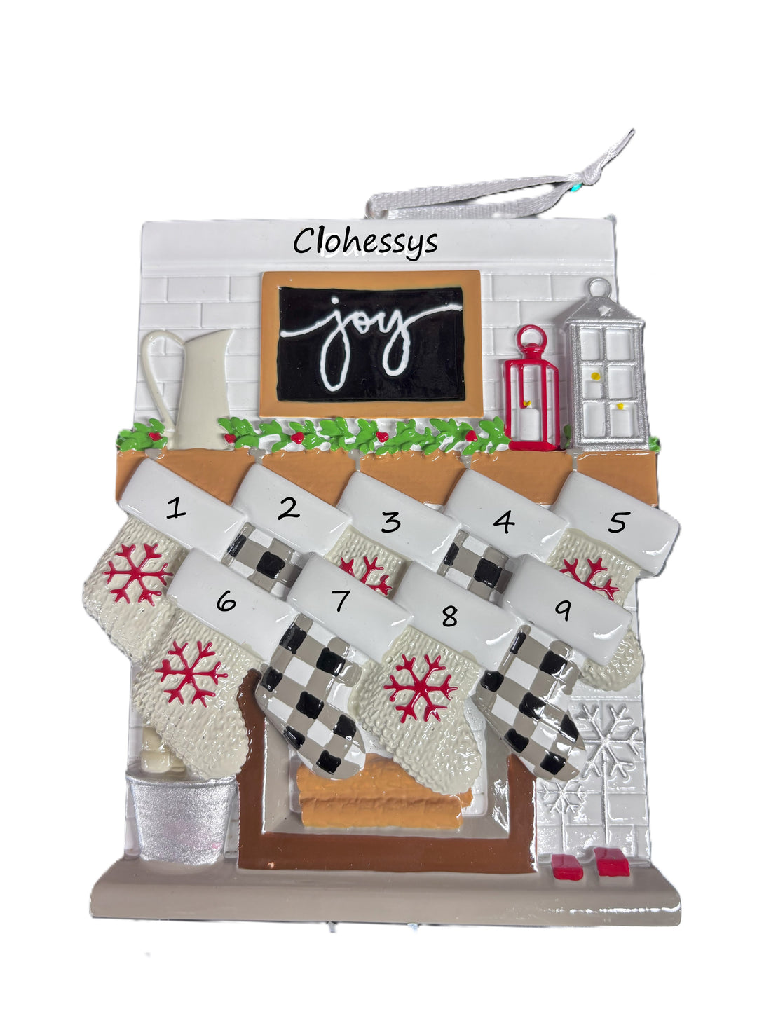 Fireplace Mantle Family 9 Personalised Christmas Ornament