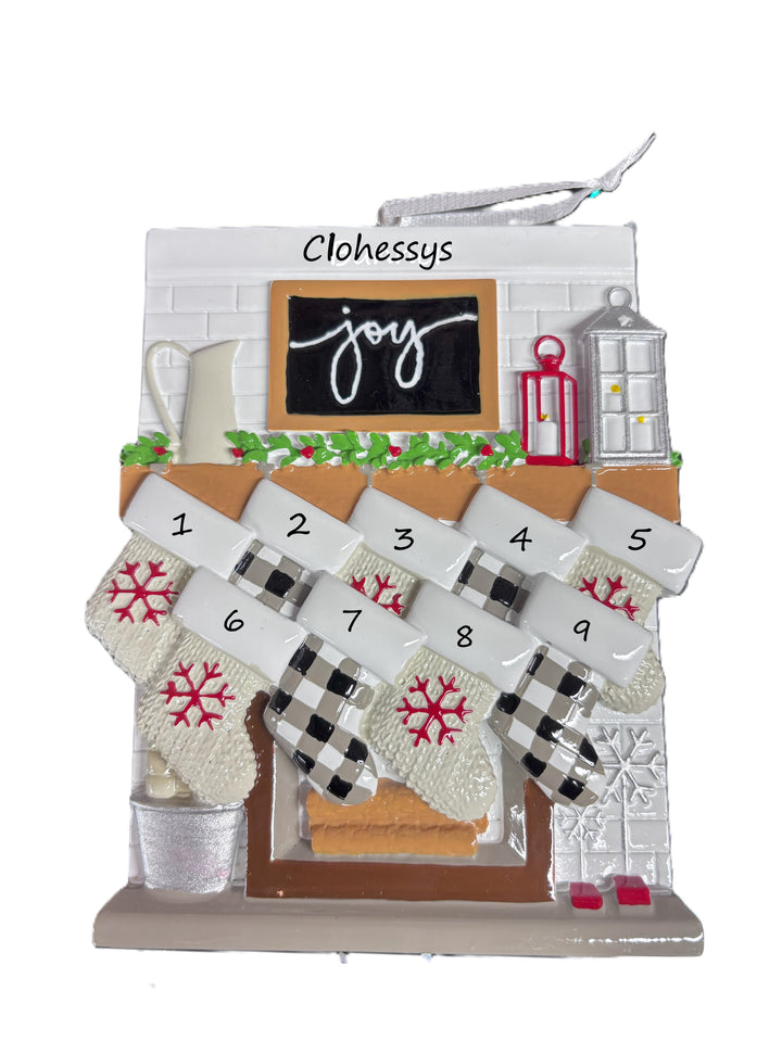 Fireplace Mantle Family 9 Personalised Christmas Ornament