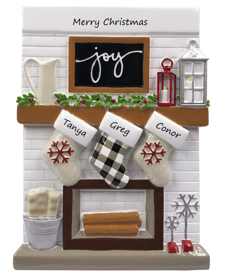PX Fireplace Mantle Family 3 Personalised Christmas Ornament