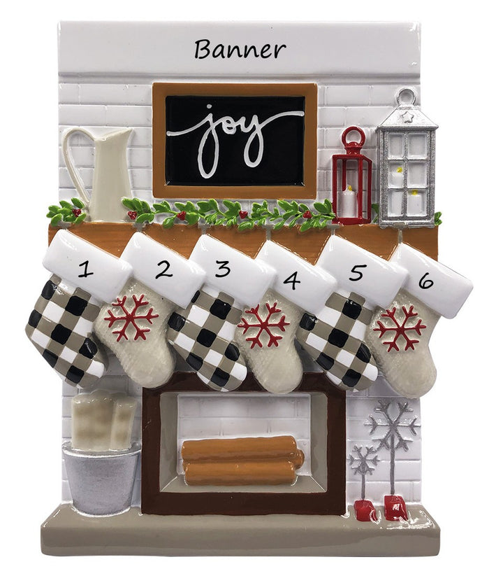 Fireplace Mantle Family 6 Personalised Christmas Ornament
