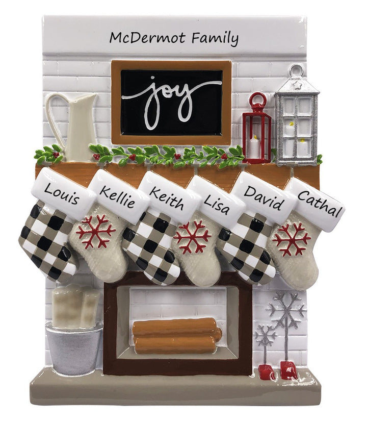 Fireplace Mantle Family 6 Personalised Christmas Ornament