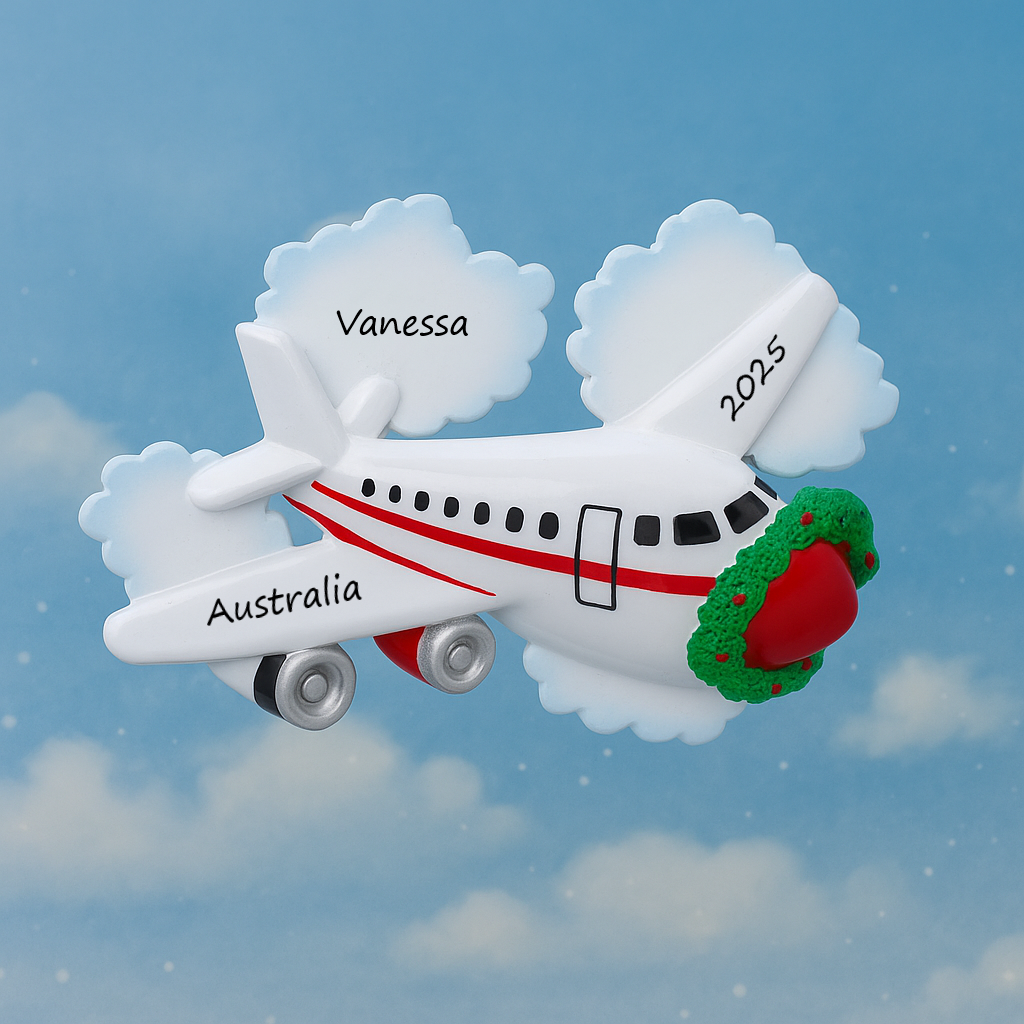 Jetliner with Clouds Personalised Christmas Decoration