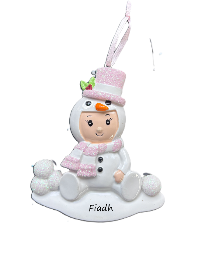 PX Baby Girl Snowman Personalised Christmas Ornament