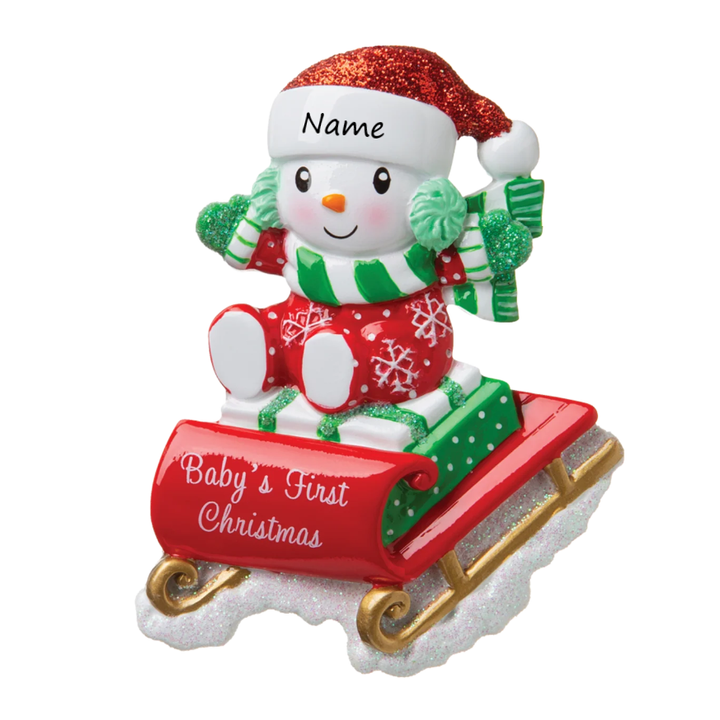 PX Baby on Sled RED Personalised Christmas Ornament