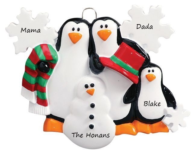 Penguins Making Snowman 3 Personalised Christmas Ornament
