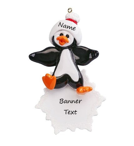Petey Penguin Christmas ornament personalised