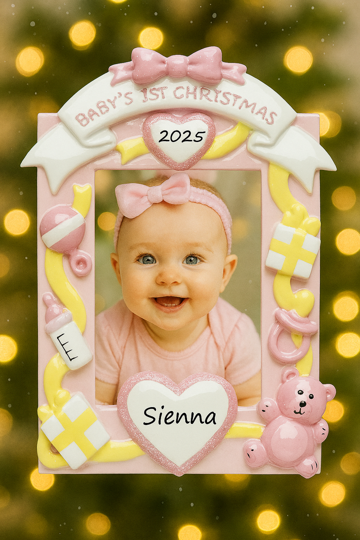 Pink Baby Frame Personalised Christmas Ornament