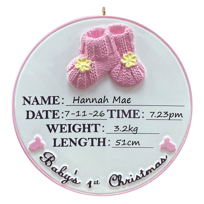 Baby Booties -  Pink Personalised Christmas Ornament