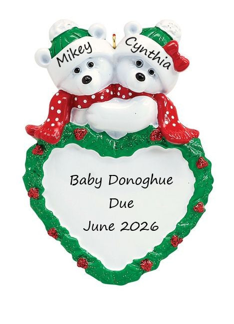 Polar Bear Couple Heart Personalised Christmas Ornament