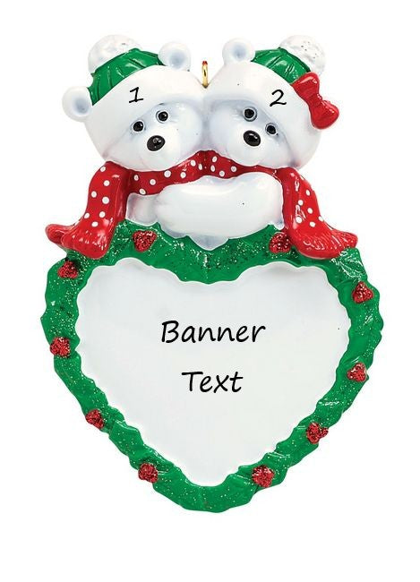 Polar Bear Couple Heart Personalised Christmas Ornament