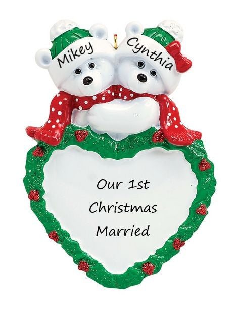 Polar Bear Couple Heart Personalised Christmas Ornament