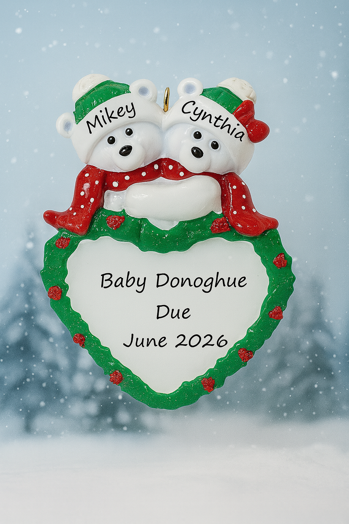 Polar Bear Couple Heart Personalised Christmas Ornament