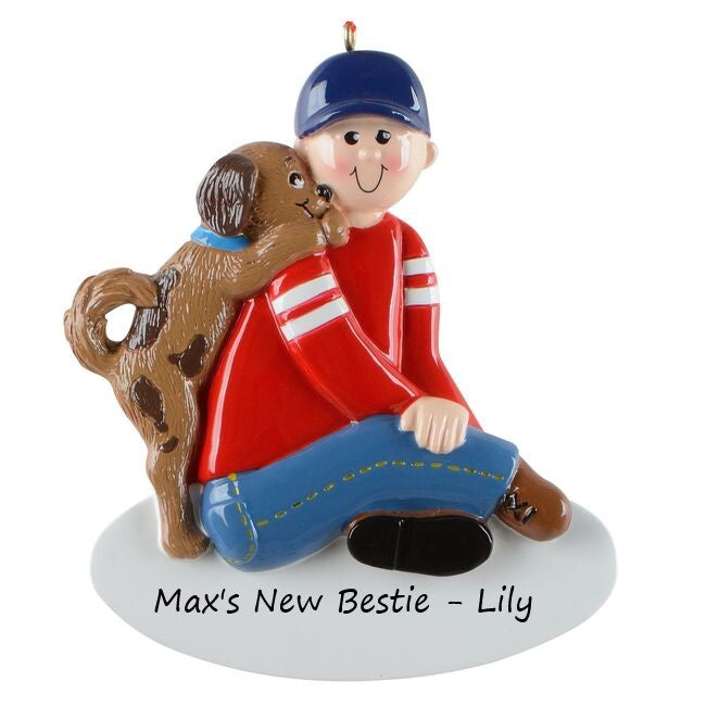 Puppy Love Boy Personalised Christmas Ornament