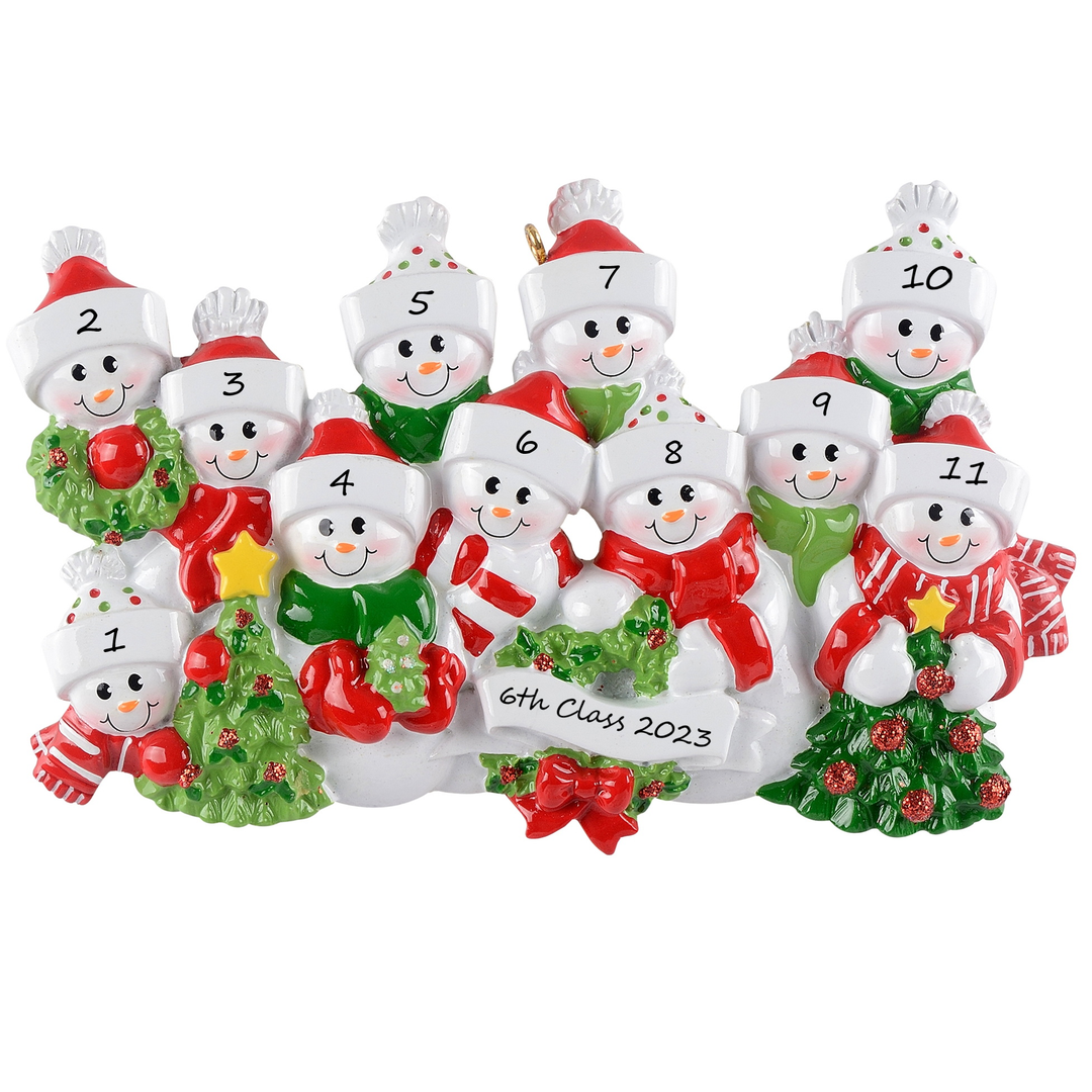 Snow Family Of 11  Personalised Christmas Ornament
