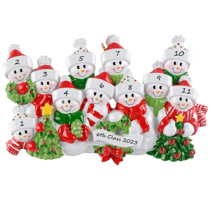 Snow Family Of 11  Personalised Christmas Ornament