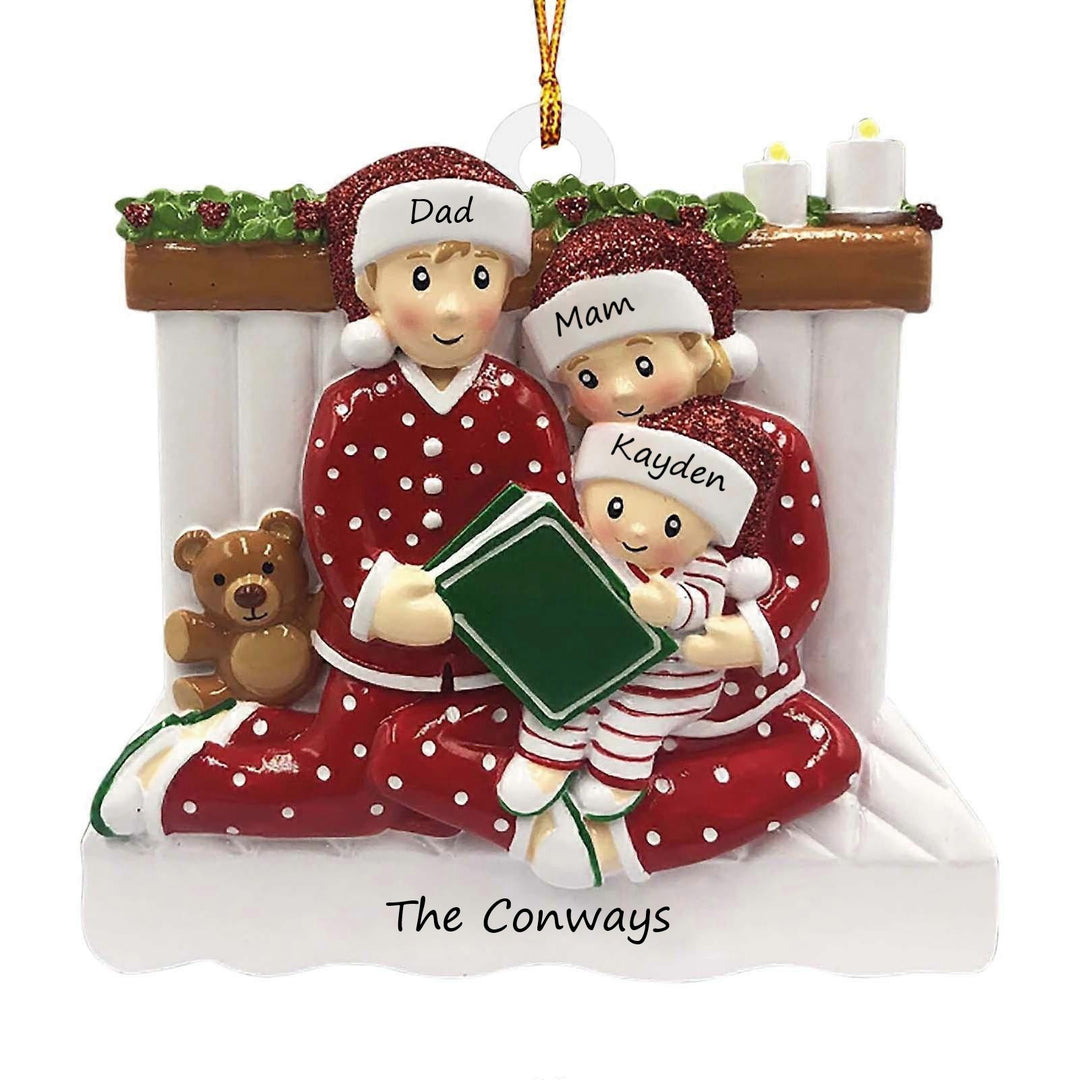 PX Reading in Bed Family 3 personalised Christmas Ornament