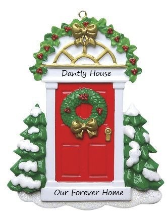 Red Door With Wreath Personalised Christmas Ornament