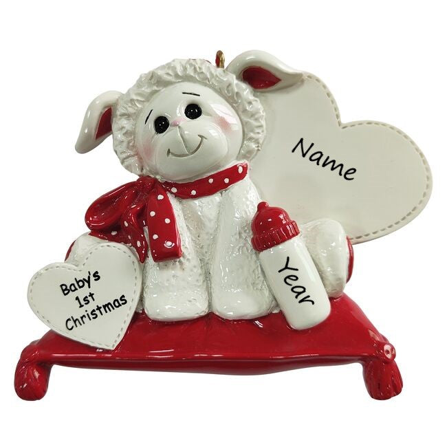 Lamb Baby - RED Personalised Christmas Ornament