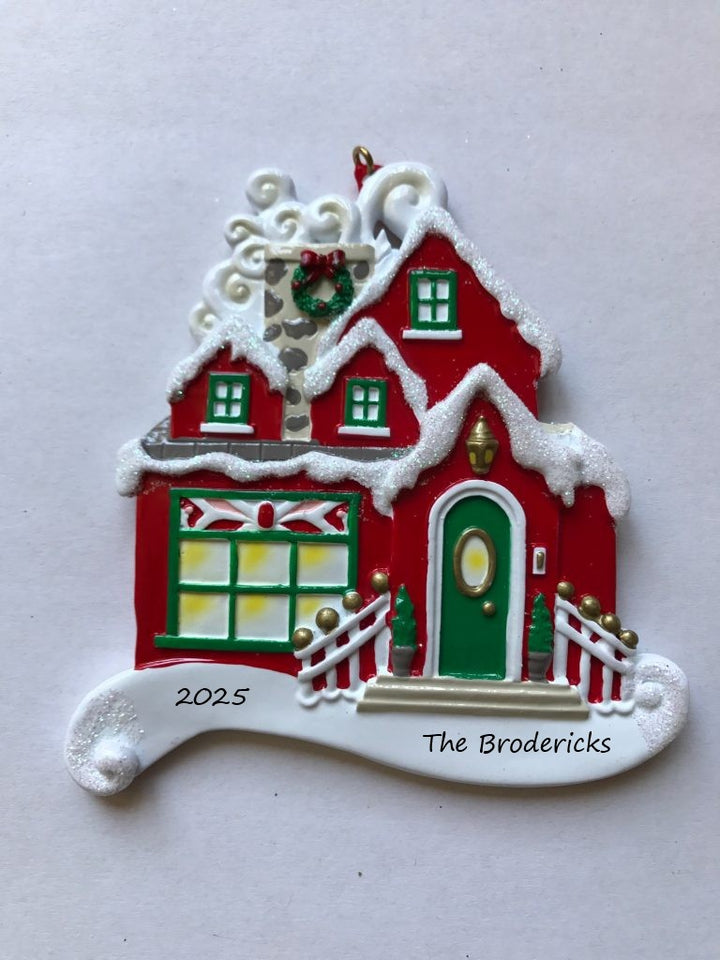 Red Christmas Cottage Personalised Christmas Ornament