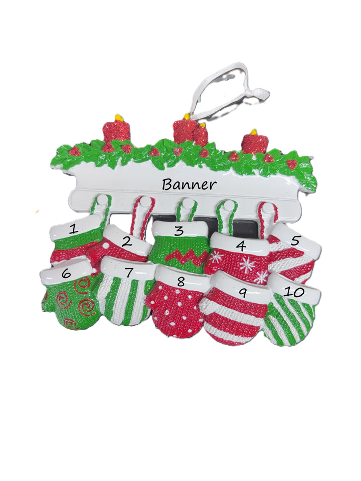 Red & Green Mitt Family 10 Personalised Christmas Ornament