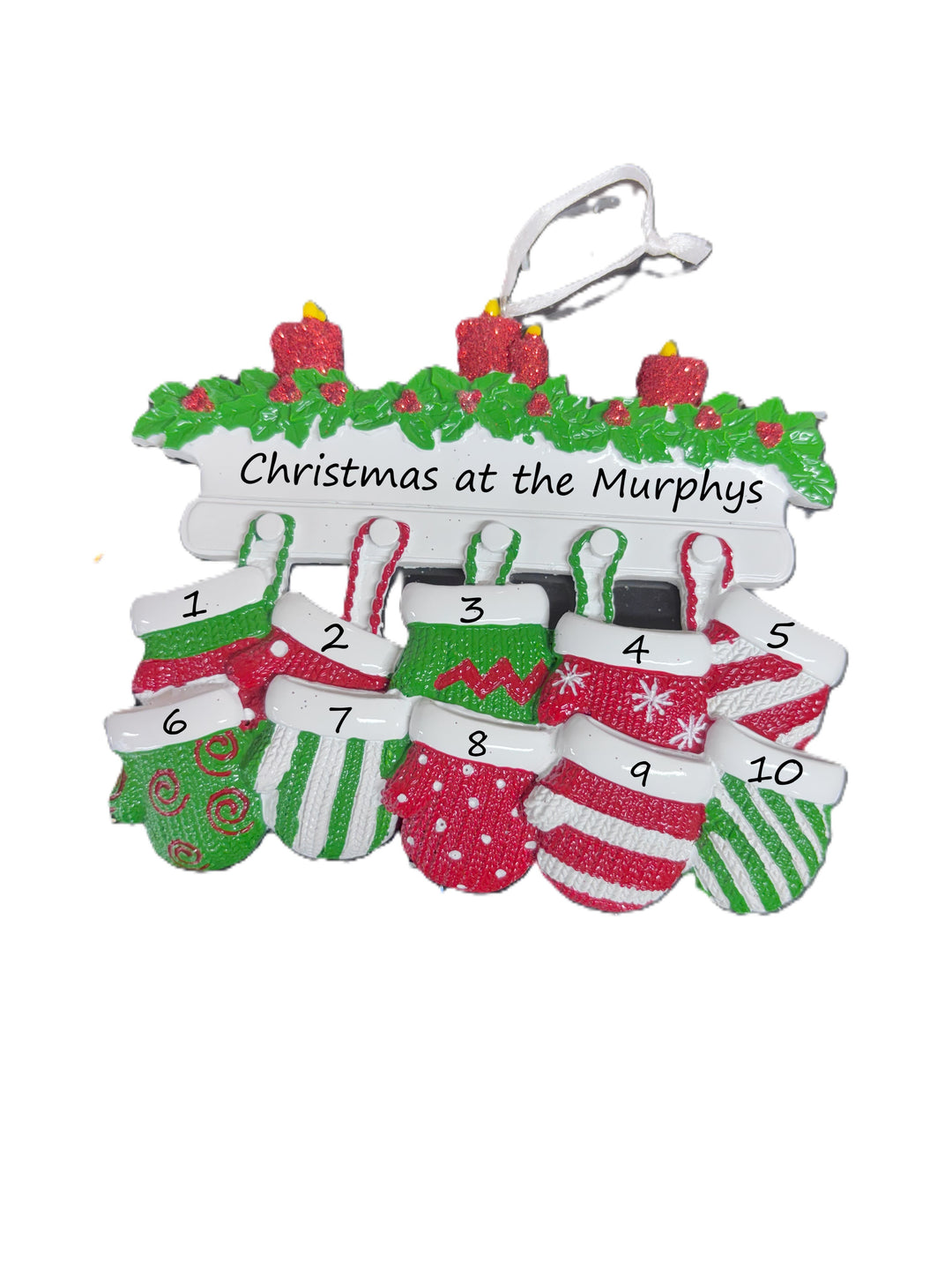 Red & Green Mitt Family 10 Personalised Christmas Ornament
