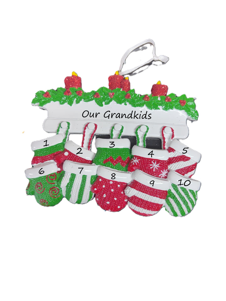 Red & Green Mitt Family 10 Personalised Christmas Ornament