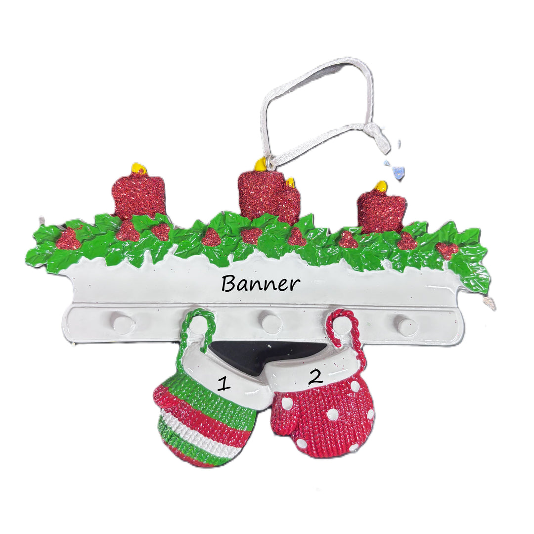 Red & Green Mitt Family 2  Personalised Christmas Ornament