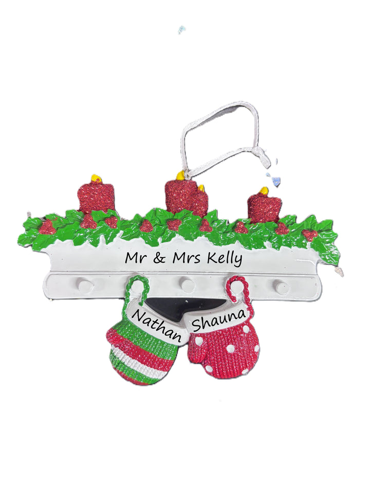 Red & Green Mitt Family 2  Personalised Christmas Ornament