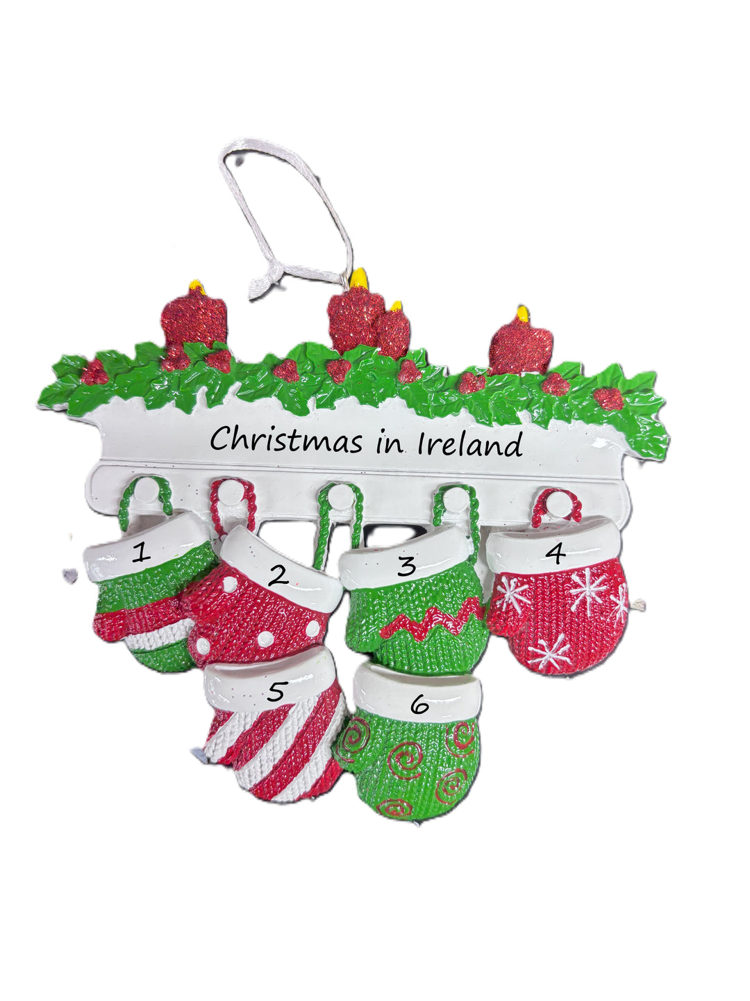 Red & Green Mitt Family 6 Personalised Christmas Ornament