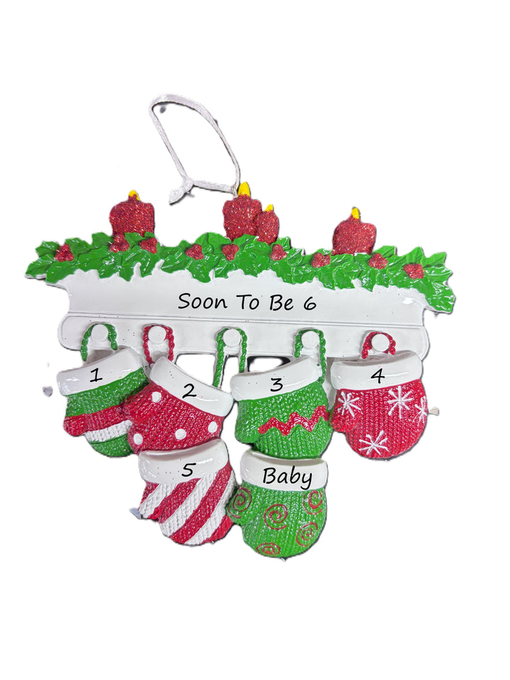 Red & Green Mitt Family 6 Personalised Christmas Ornament