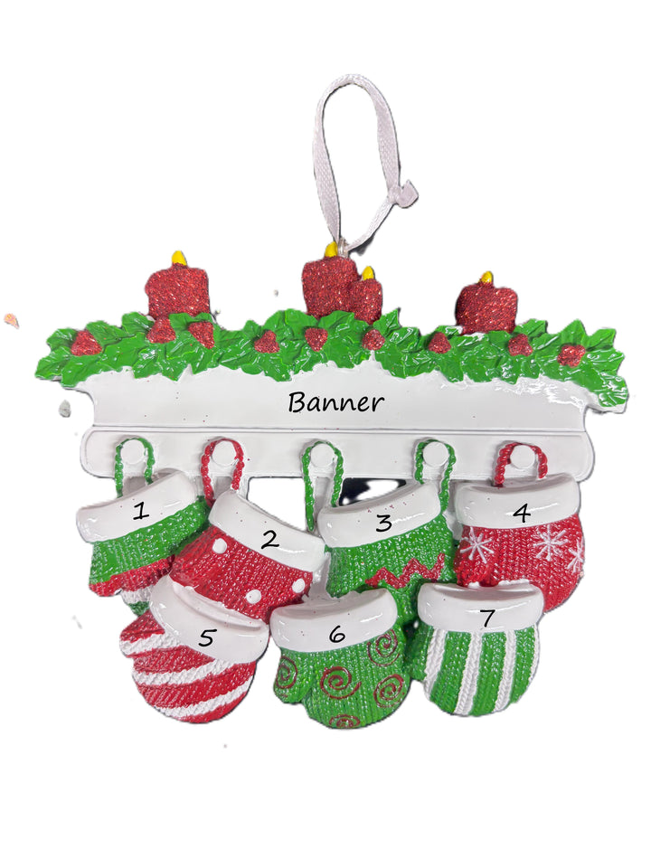 Red & Green Mitt Family 7 Personalised Christmas Ornament