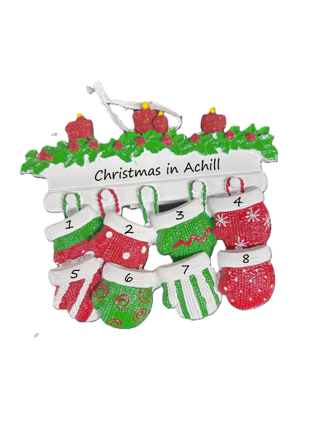 Red & Green Mitt Family 8 Personalised Christmas Ornament