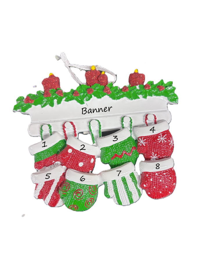 Red & Green Mitt Family 8 Personalised Christmas Ornament