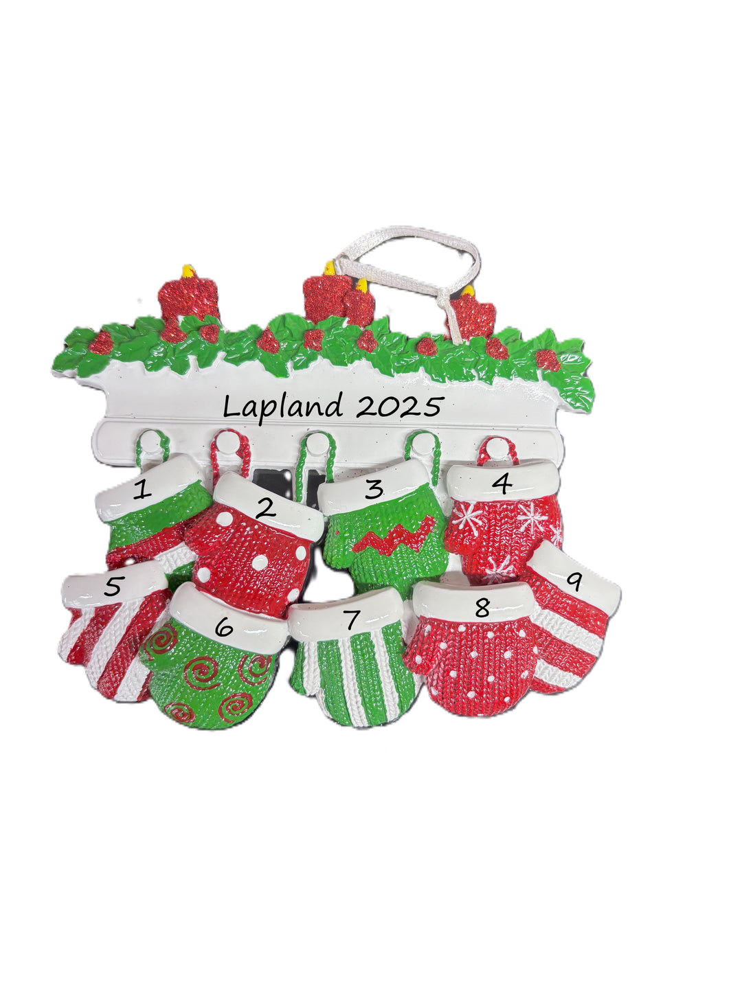 Red & Green Mitt Family 9 Personalised Christmas Ornament
