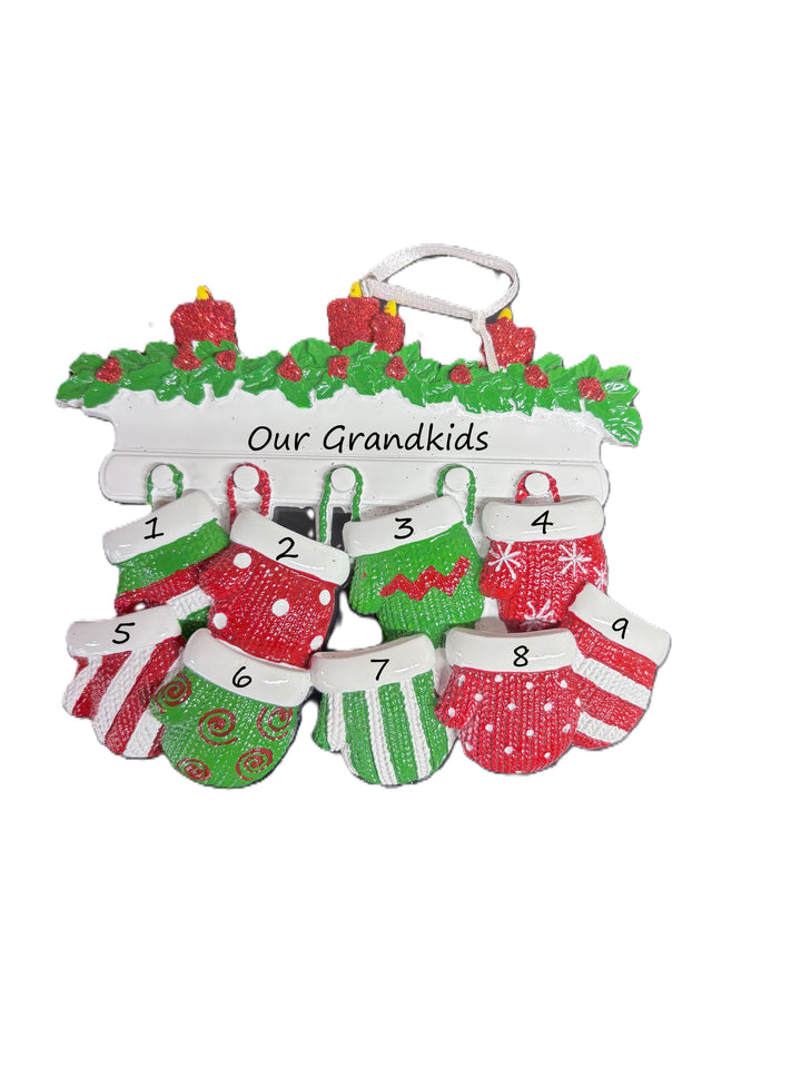 Red & Green Mitt Family 9 Personalised Christmas Ornament