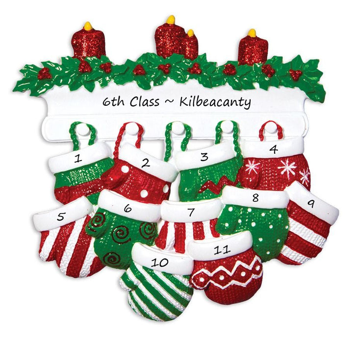 Red & Green Mitt Family 11  Personalised Christmas Ornament